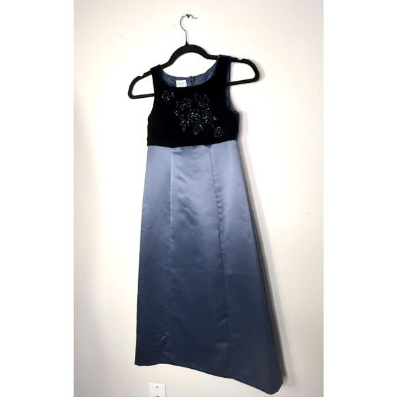 Talbots Vintage 90s NWT Silk Satin Velvet Dress Empire Waist Maxi Girls 8 Formal - Picture 1 of 6